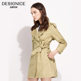迪赛尼斯2016女风衣外套时尚纯色中长款系腰带双排扣长袖英伦3017