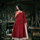 拾光裁缝 原创红蔷薇 复古连衣裙蕾丝文艺公主暗红中世纪提花精品