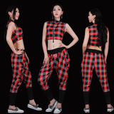 2015春季时尚潮流女装个性嘻哈格子套装韩版演出服爵士街舞服新品