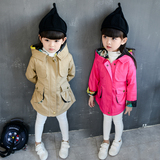 女童2016春装新款春秋款童装韩版宝宝儿童中长款连帽风衣上衣外套