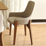 胡桃木色餐椅商务椅洽谈椅 亚麻布休闲椅北欧白橡木全实木椅子