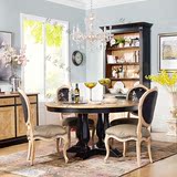 美式乡村圆形实木餐桌椅组合 法式新古典复古餐桌 欧式简约餐桌椅