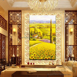 手绘风景油画现代客厅玄关装饰挂画酒店走廊竖版画乡村田园向日葵