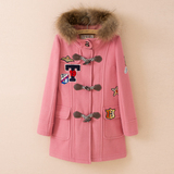 2015冬装小熊维尼专柜刺绣字母少女学生中长款毛呢大衣呢子外套