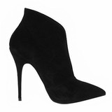 黑色短靴v口新款尖头欧美风高跟细跟踝靴时尚百搭性感牛皮女靴