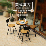 小户型美式餐桌椅组合圆形实木咖啡厅桌椅奶茶店圆桌小餐桌木