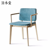 实木餐椅 清木堂 简约现代新中式布艺高靠背餐厅原木色餐椅休闲椅