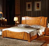 实木床柚木色 双人大床厂家直销 简约卧室套房家具1.8*2米橡木床