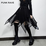 PUNK RAVE设计师品牌原创新品下摆不规则中裙网纱半身裙