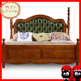 全实木美式双人床 橡木欧式大床古典婚床1.8米卧室家具白深色包邮