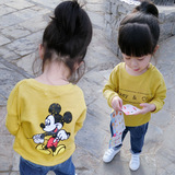 春秋新款女童休闲t恤衫 韩版儿童黄色卡通米老鼠子母圆领套头卫衣
