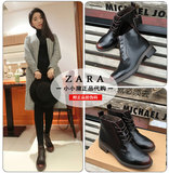 ZARA正品女鞋15年冬季新款复古英伦马丁靴圆头粗跟真皮短靴女6176