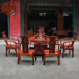 老挝大红酸枝雕花腰型茶台桌椅组合6件套 红木实木中式功夫茶桌几