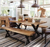 美式复古做旧铁艺实木欧式简约餐桌椅办公休闲座椅工业风套装组合