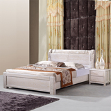 白色榆木床1.8米开放漆 全实木床 现代简约气压 卧室 高箱储物床