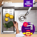 中欧卫浴 304不锈钢水槽手工拉丝单槽厨房加厚4mm洗菜盆套餐