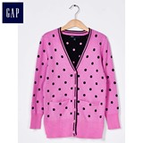 Gap女童 全棉撞色波点针织开衫 秋季粉色单排扣长袖上衣428594