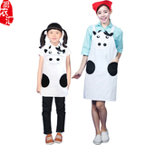 韩版亲子卡通黑白奶牛围裙儿童可爱宝宝幼儿园演出服可印logo定制