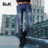 BK秋季牛仔裤男士小脚裤显瘦冬款修身型青年弹力小直筒牛仔长裤子