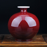景德镇陶瓷器 郎窑红开片裂纹釉石榴花瓶现代古典家居装饰品摆件
