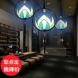 新中式莲花吊灯创意茶楼餐厅客厅布艺灯笼过道酒店吧台铁艺工程灯