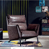 北欧客厅单人双人皮沙发组合铁艺脚创意休闲会议办公室沙发椅配套