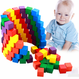早教益智木质宝宝玩具100粒正方形彩色积木制儿童教具立体拼方块