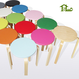 宜家风格实木彩色圆凳曲木餐凳简易中凳木头矮凳实木凳子家用圆凳