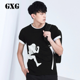 GXG男装 2016夏季新品 修身款圆领纯棉黑色短袖T恤男潮#62844026