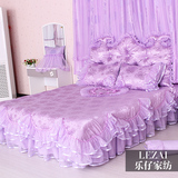韩式贡缎紫色蕾丝公主四件套 纯棉床品大红色婚庆床上用品4件套