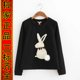 拉夏贝尔新款兔子图案圆领长袖T恤卫衣女休闲时尚上衣潮30006759
