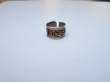 西藏印度尼泊尔纯手工藏银戒指 宽面黄铜梵文六字真言活口男款