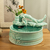 创意竹子陶瓷流水摆件风水喷泉鱼缸加湿器客厅电视柜桌面小工艺品