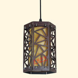 中式复古走廊阳台餐厅木艺六角小吊灯 单头仿羊皮PVC创意艺术吊灯
