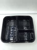 黑色379#长方形一次性快餐盒带盖便当套餐碗打包盒三格外卖饭盒