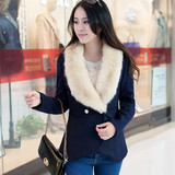 加棉加厚毛呢外套短款女装2015冬装新款修身羊绒毛领韩版呢子大衣