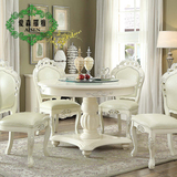愛森羅雅法式玻璃圆桌象牙白全实木大理石餐桌椅餐厅双层旋转新品