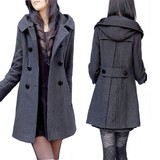 冬装新款韩国羊毛呢子外套女中长款修身连帽加厚保暖大码羊绒大衣