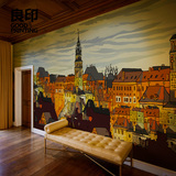 良印城市建筑个性创意酒店定制壁画欧式复古电视背景墙纸艺术壁纸