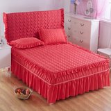 特价韩版夹棉床裙加厚婚庆红色单件床罩床单保护套床头罩1.51.8米