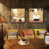 复古美式厨师壁画有框画 玄关厨房西餐厅墙面装饰画墙画挂画木框