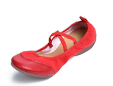 新款广场舞鞋夏季舞蹈鞋女士红色软底真皮跳舞鞋交谊舞现代舞凉鞋