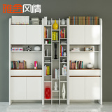 雅舍风情书柜书架自由组合白色书橱五门书柜储物装饰柜转角书柜