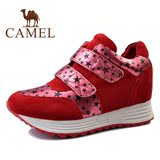 Camel/骆驼女鞋2016春秋季款运动休闲真皮坡跟内增高鞋A153150001