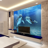 大型壁画3D海豚海洋壁画卡通客厅沙发床头餐厅儿童房背景无纺墙纸
