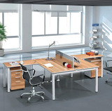 板式办公家具双人工作台L形钢木组合职员办公桌员工位简约现代