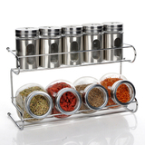调味罐套装玻璃调料盒厨房用品不锈钢调味盒十件套油盐罐带置物架