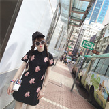 韩国减龄卡通刺绣贴布中长款短袖T恤女式修身POLO领体恤衫潮F189