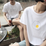 夏季2016夏季新款韩表情手绘荷包蛋电插头 闺蜜装 套头短袖t恤女