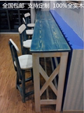 包邮定制实木地中海彩色做旧复古吧台吧椅咖啡馆酒吧茶馆松木家具